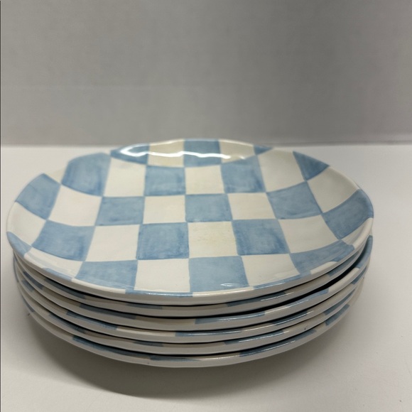Other - Blue White Checkered Melamine Round 6.5" Dessert Plates Indoor Outdoor Set of 6
